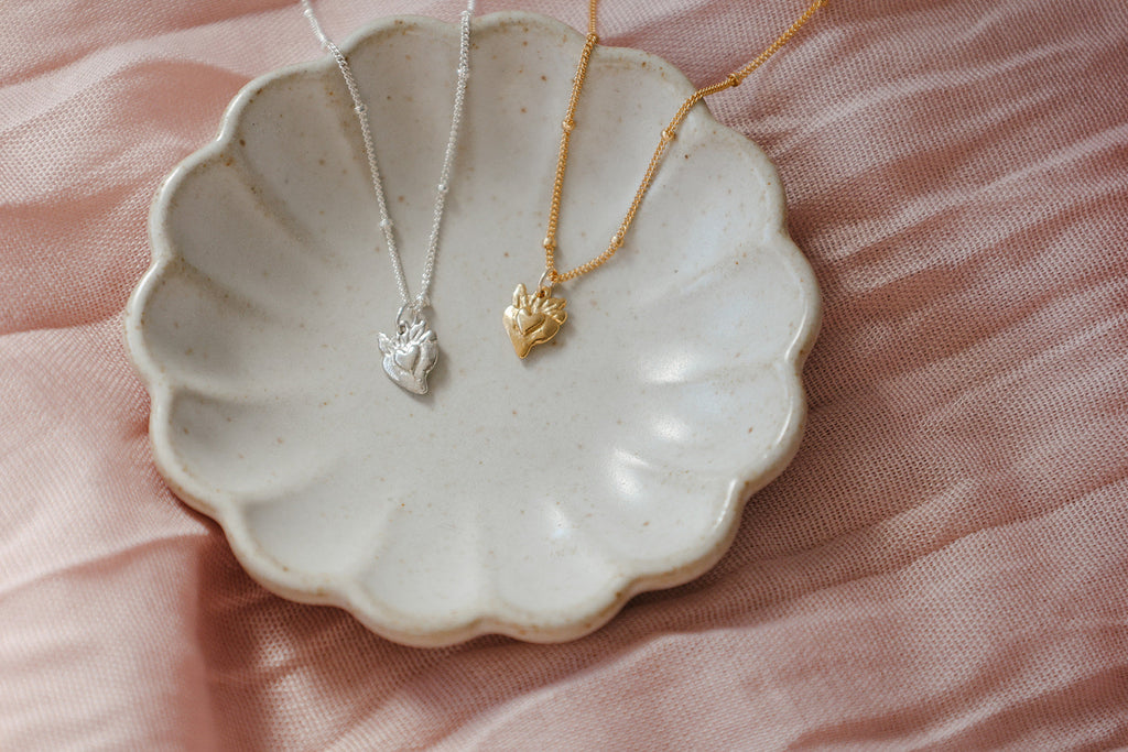 Tiny Sacred Heart Necklace in Sterling Silver