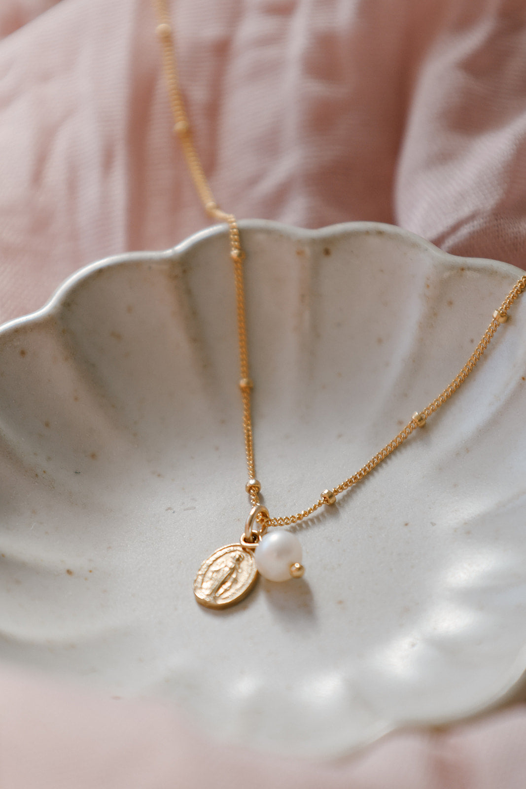 Miraculous Medal & Pearl Necklace