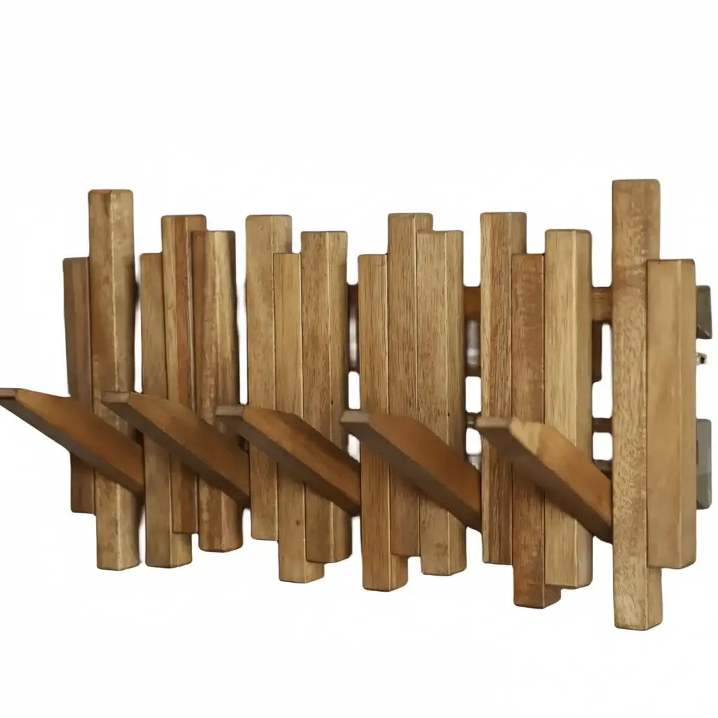 Acacia wood coat rack Wall Mounted with Flip Down Hooks, Entryway