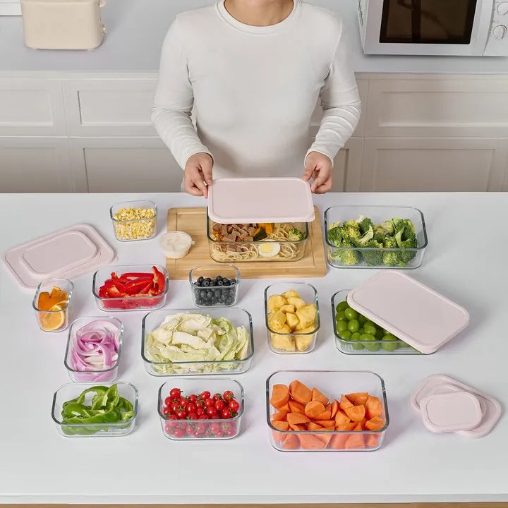 Container Culture 12-Piece Airtight Glass Food Storage Set with Lids, 25.35oz & 40.57oz Mixed Sizes - Berry Blush