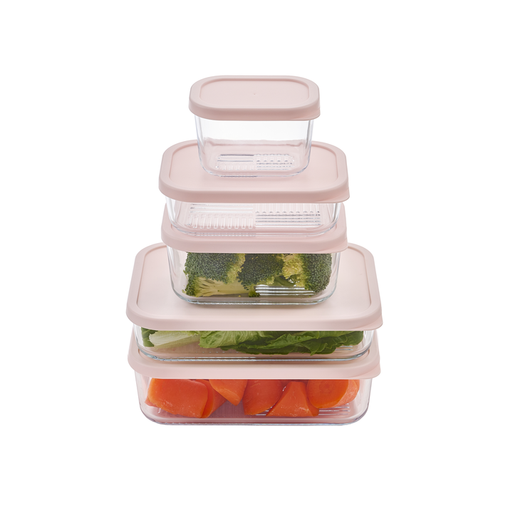 Container Culture 4-Piece Airtight Glass Food Storage Containers with Lids, 2 x 57.5oz - Berry Blush