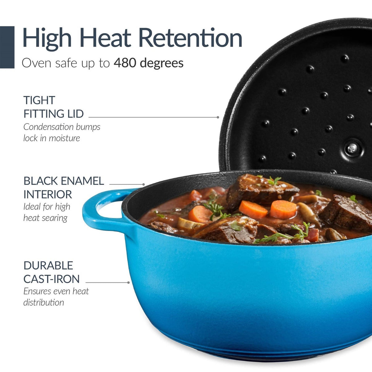 Blue 6-Piece Non-Stick Cast Iron Cookware Set - Skillet Grill Pan Dutch Oven