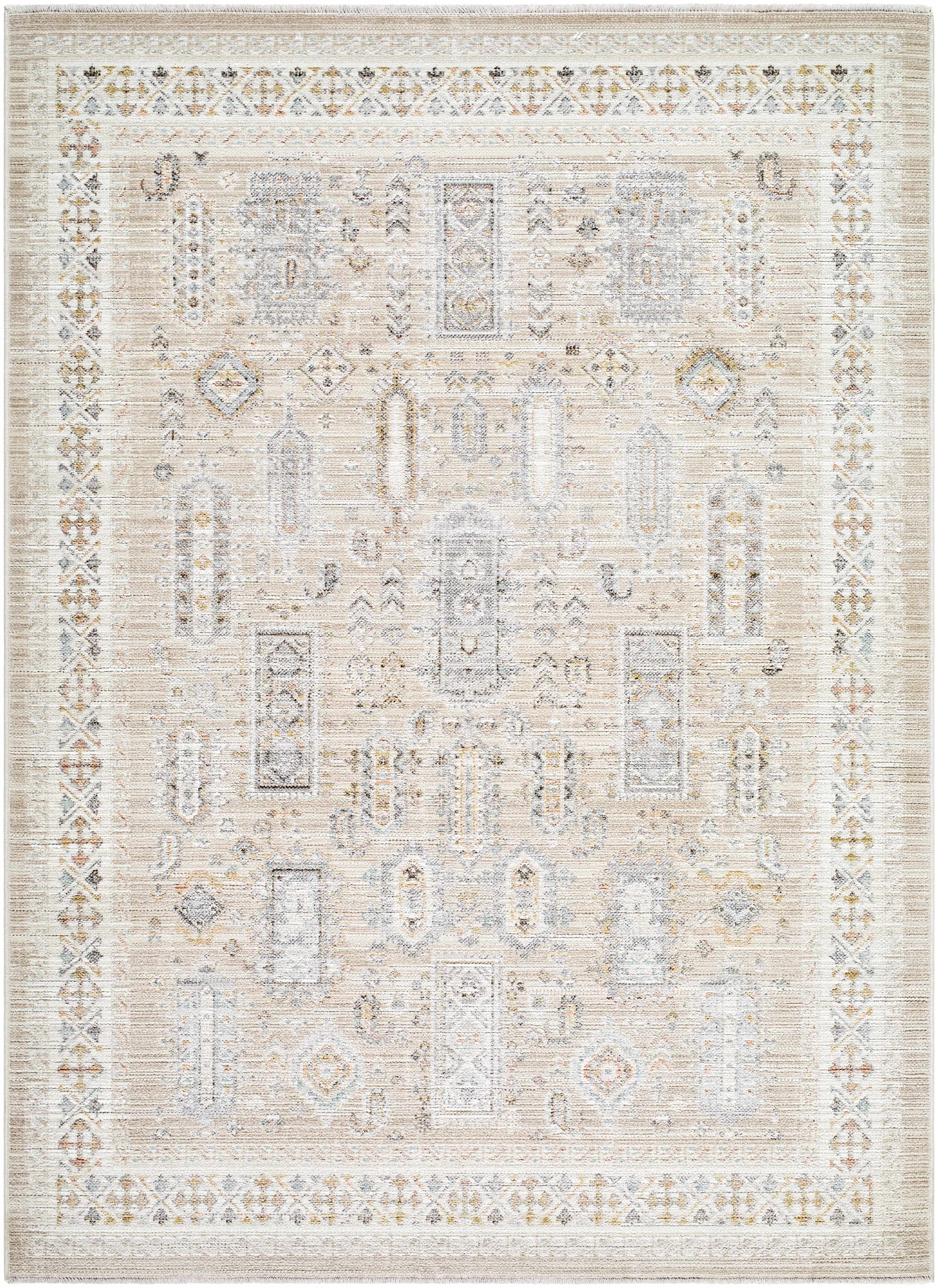 Fugia Beige Persian Machine Woven Polypropylene Washable Area Rug