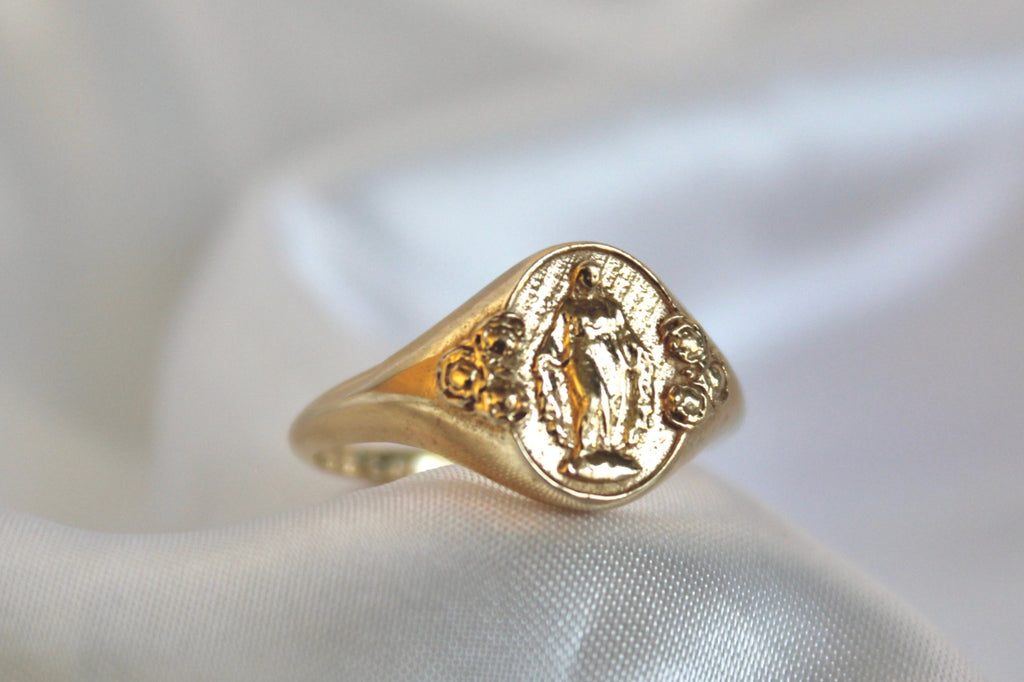 Miraculous Medal  Signet Ring in 14k Gold