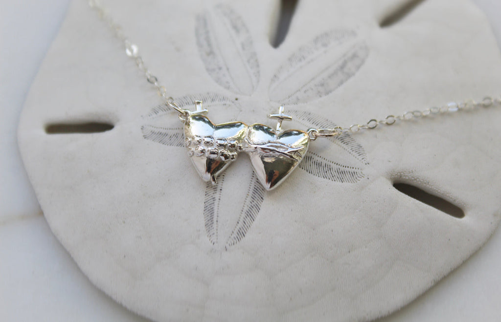 Sacred Heart and Immaculate Heart Necklace in Sterling Silver