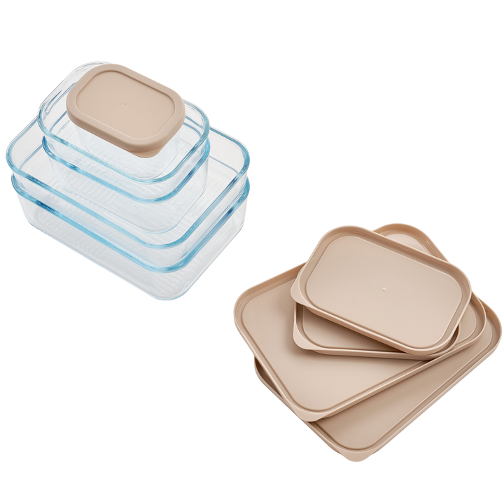 Container Culture 6-Piece Airtight Glass Food Storage Containers with Lids, 3 x 17.6oz - Cashew Cream