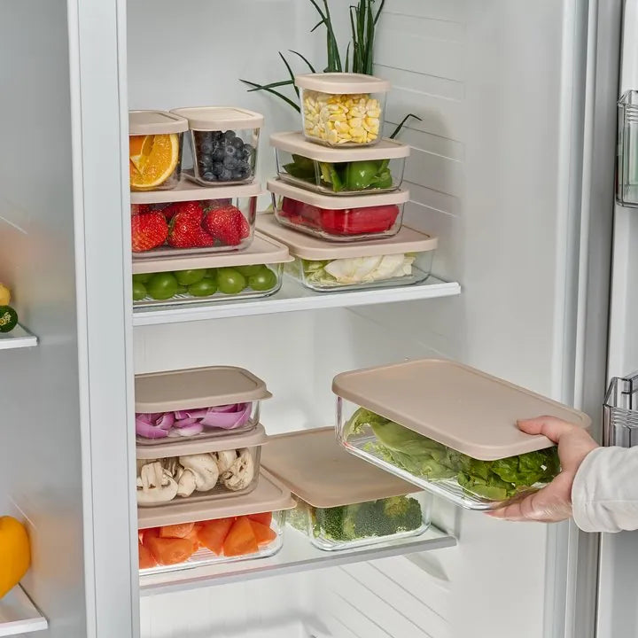 Container Culture 12-Piece Airtight Glass Food Storage Containers with Lids, 6 x 17.6oz - Cashew Cream