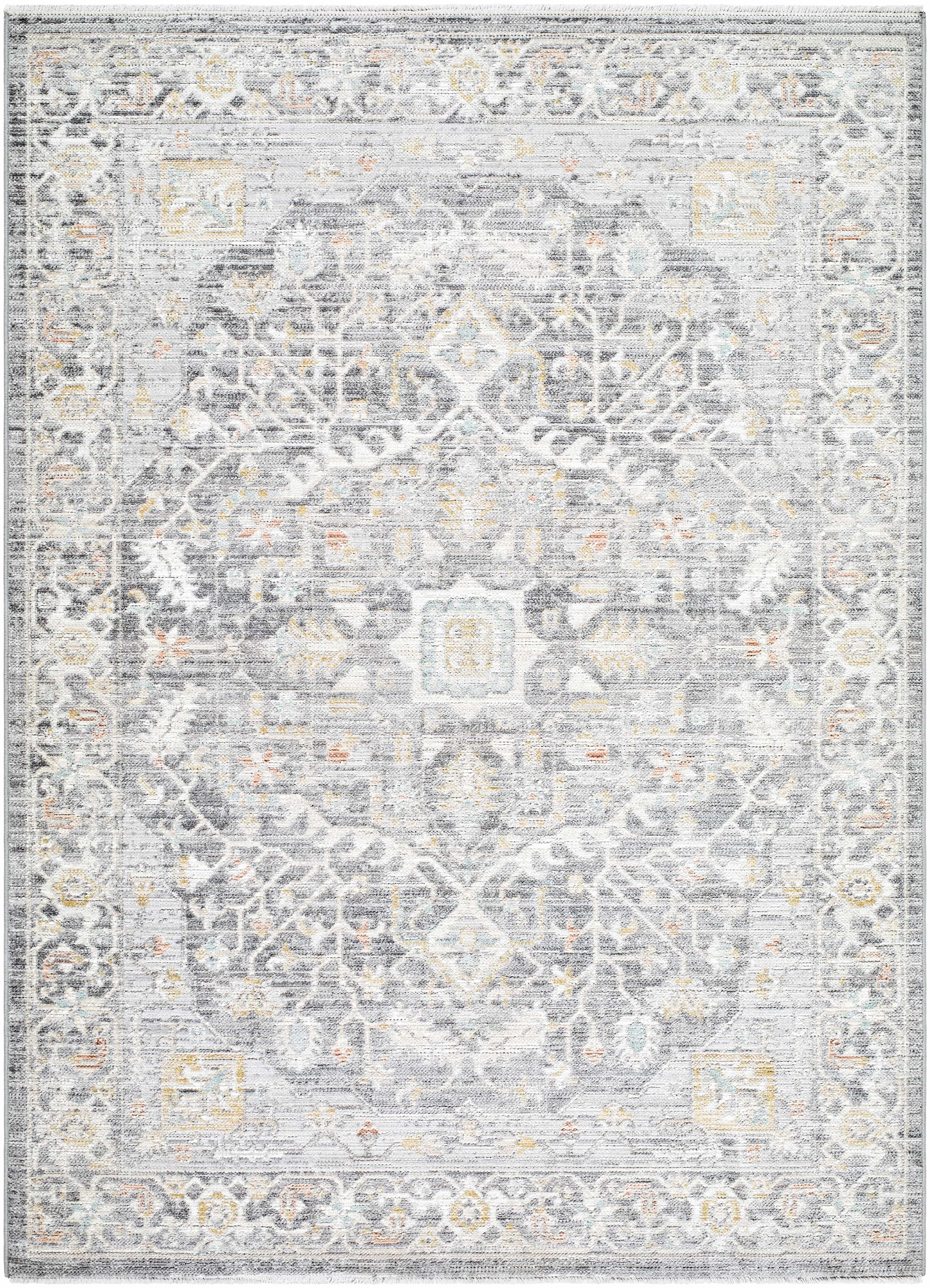 Xiye Silver Medallion Machine Woven Polypropylene Washable Area Rug