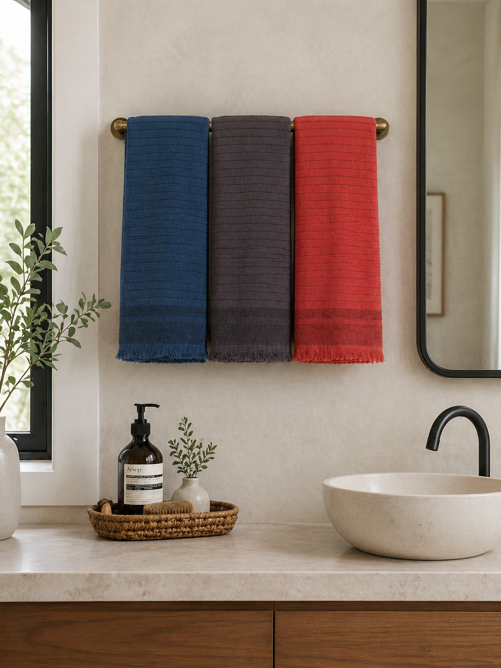 Del Mar Red Turkish Terry Towel Set – 2-in-1 Quick Dry & Plush Bath Towels, Luxury Turkish Cotton Spa & Beach Towels
