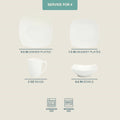16 Pieces - White Square Porcelain Dinnerware Set - Service for 4