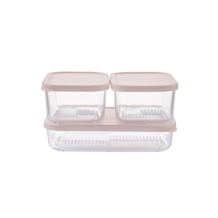 Container Culture 6-Piece Airtight Glass Food Storage Set with Lids, 25.35oz & 40.57oz Mixed Sizes - Berry Blush
