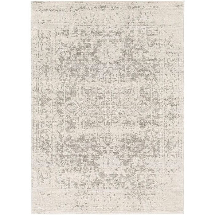 5' x 7' Distressed Oriental Area Rug in Light Grey / Beige