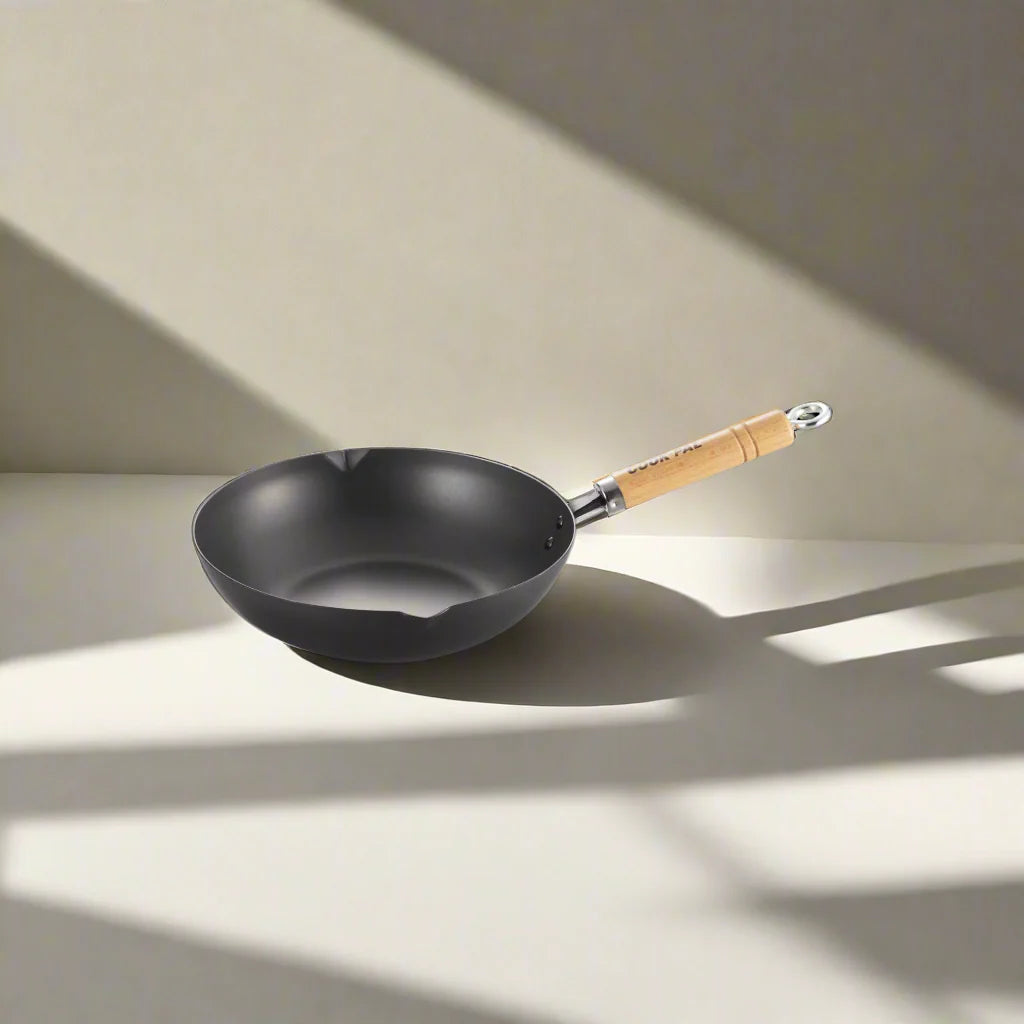 Yoshikawa 36cm Carbon Steel Wok with Stainless Steel Lid – Japan