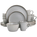 Elama Louis 16 Piece Stoneware Dinnerware Set in Matte Slate with Gold Rim