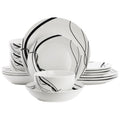 Elama Sarah 16 Piece Porcelain Black Ribbon Double Bowl Dinnerware Set, Service for 4 in White and