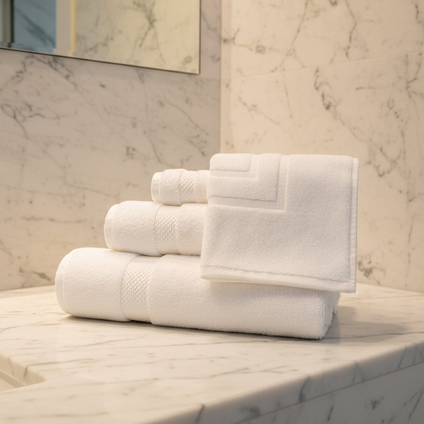 GRM Collection White Cotton Lyocell Blend Towels