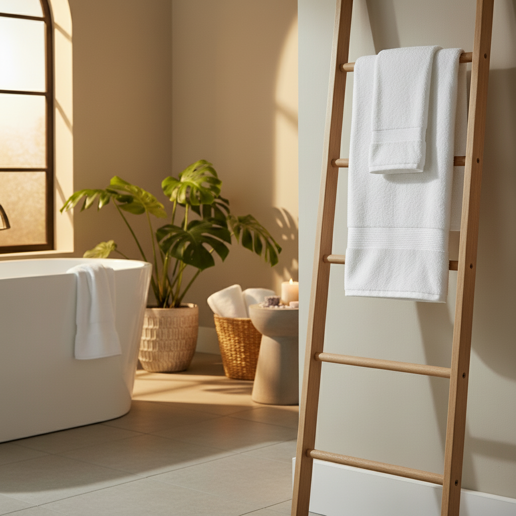 GRM Collection White Cotton Lyocell Blend Towels