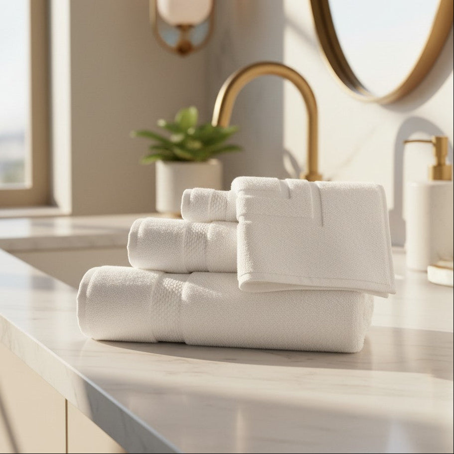 GRM Collection White Cotton Lyocell Blend Towels