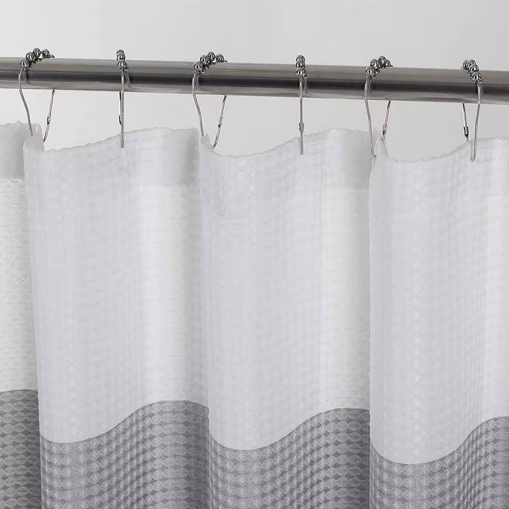 72-inch Grey White Striped Luxurious Textured Polyester Fabric Shower Curtain