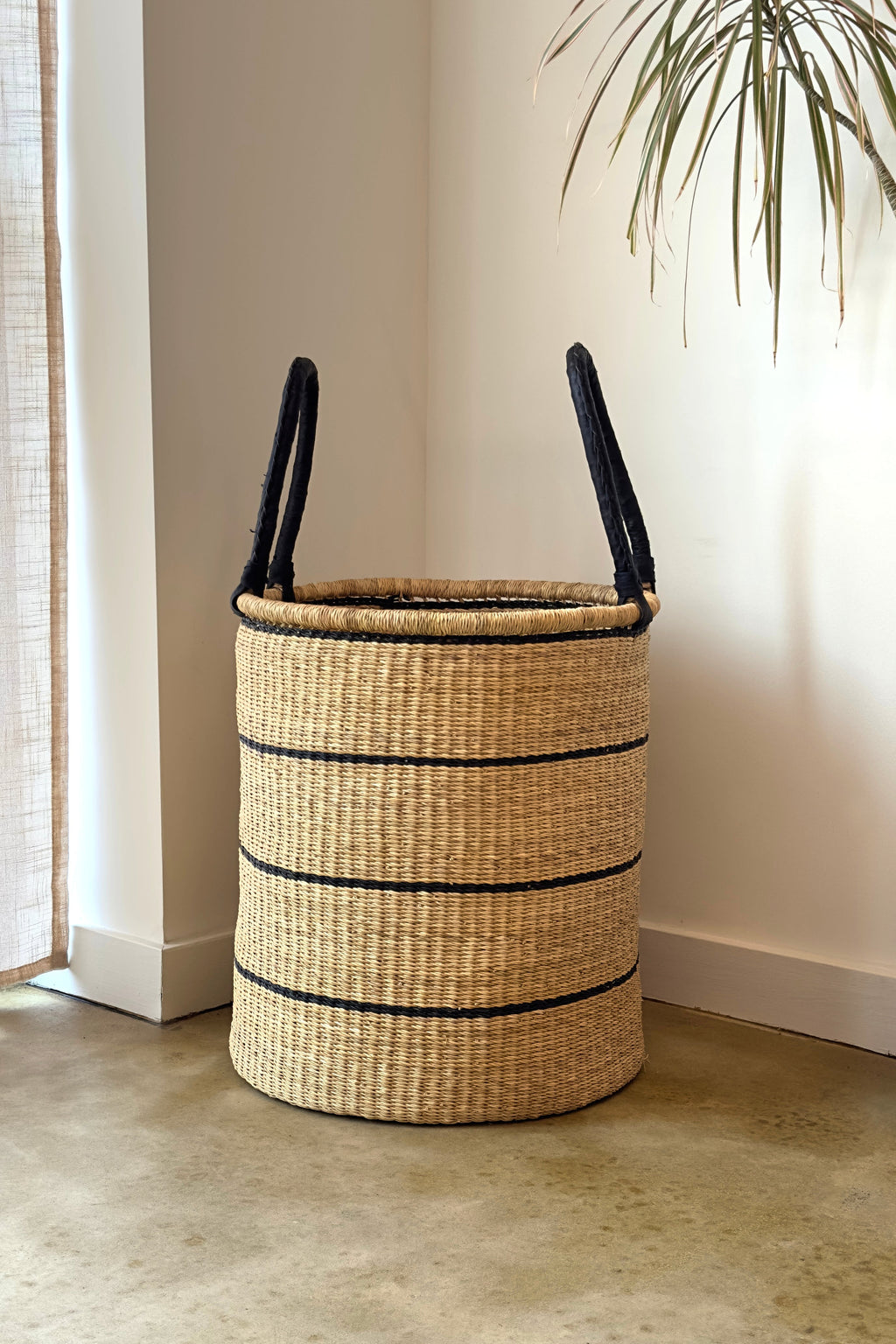Large Handwoven Storage & Laundry Hamper – Black Stripe