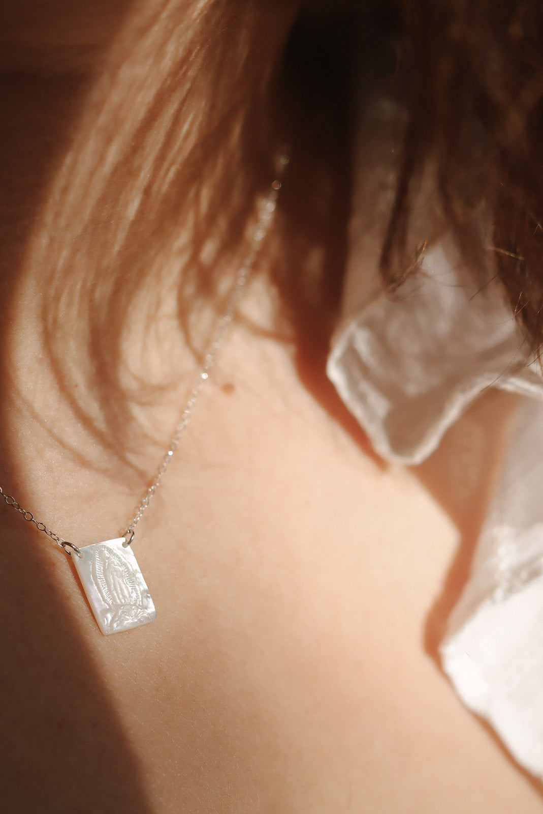 Mother of Pearl Guadalupe Necklace in Silver