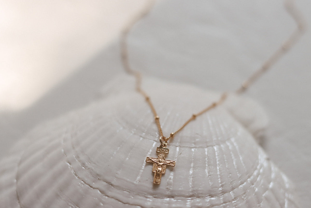 San Damiano Crucifix Necklace in Gold Vermeil