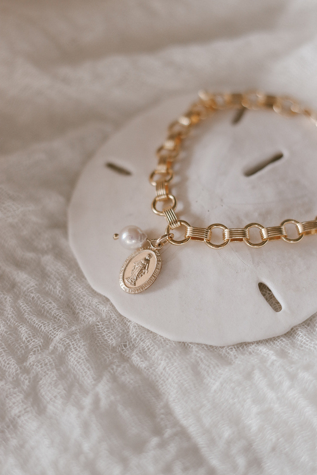 Miraculous Medal and Pearl Ring Band Bracelet