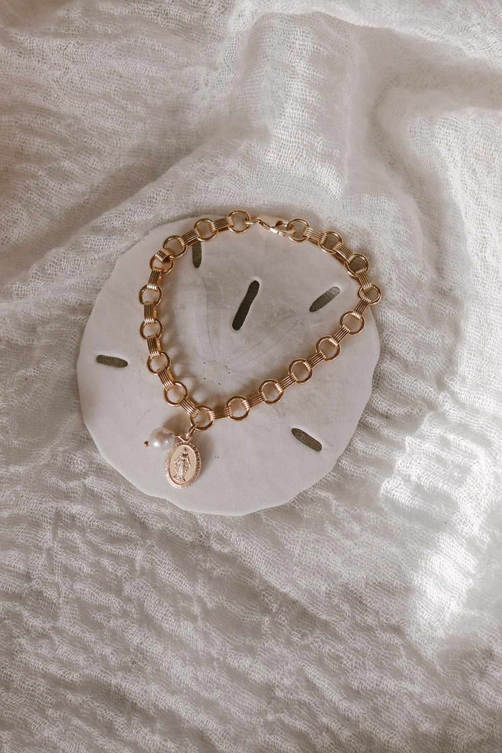 Miraculous Medal and Pearl Ring Band Bracelet