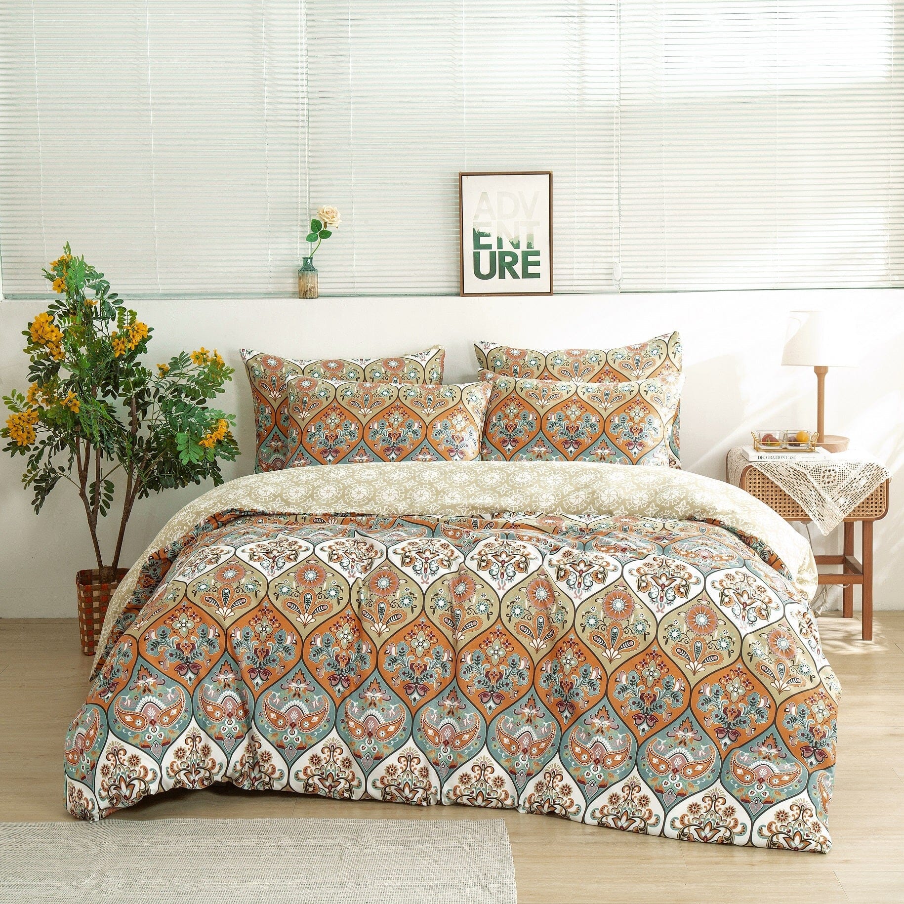 DaDalogy Coral Teal Floral Paisley Duvet Cover Set