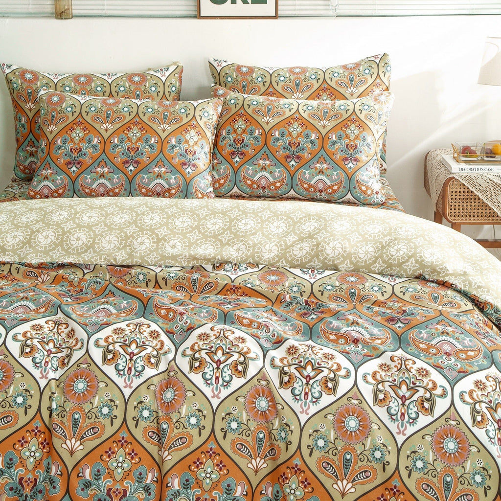 DaDalogy Coral Teal Floral Paisley Duvet Cover Set