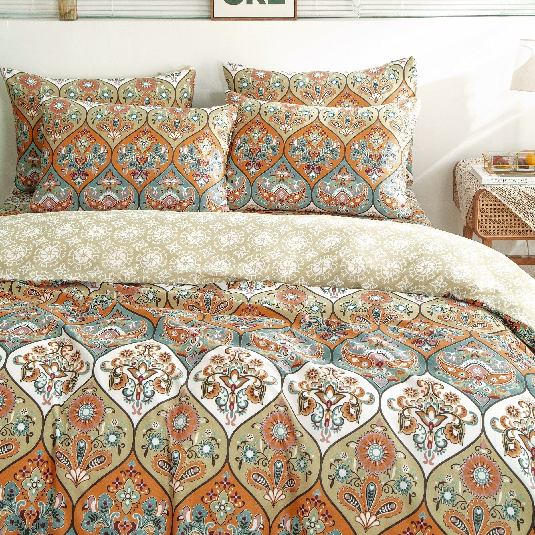 DaDalogy Coral Teal Floral Paisley Duvet Cover Set