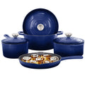 MegaChef 7 Piece Enameled Cast Iron Cookware Set in Blue