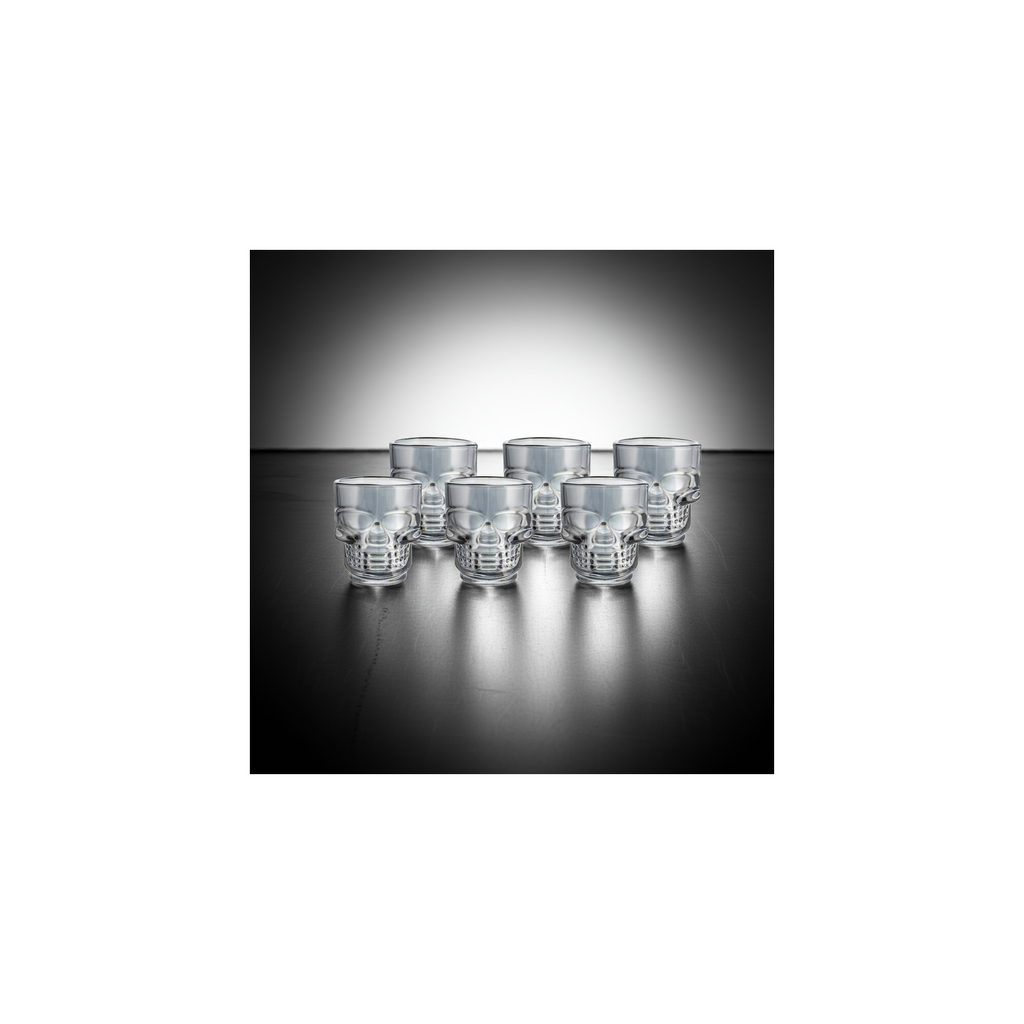Set of 6 Skull Shot Glasses – 1.75 oz Glass Novelty Drinkware for Halloween Parties, Cocktail Bars & Home Decor