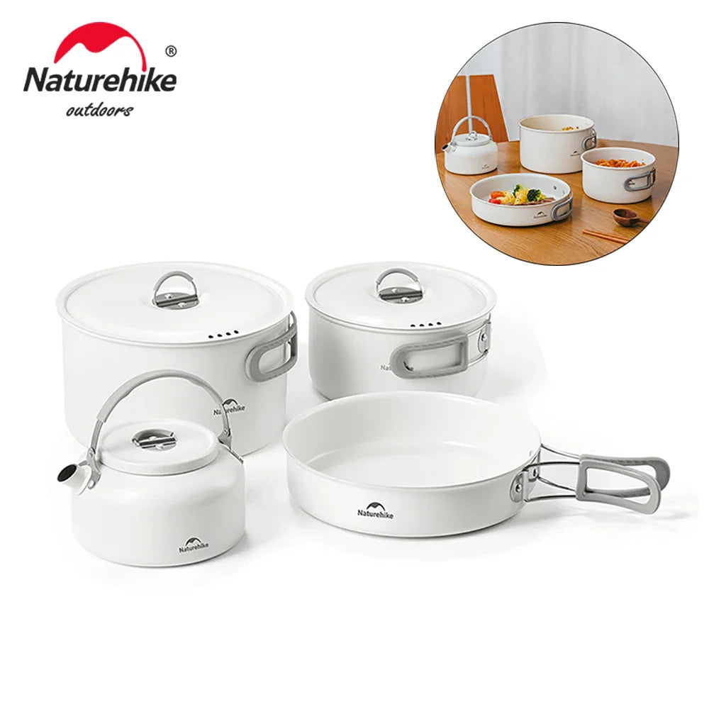 NNEOBA Camping Cookware Set – Ceramic Non-Stick Pots, Pan & Kettle Kit