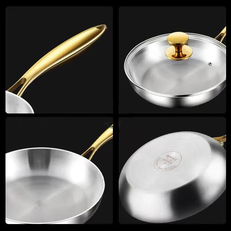 316 Stainless Steel Nonstick Frying Pan 7-Ply Wok Pan Silver