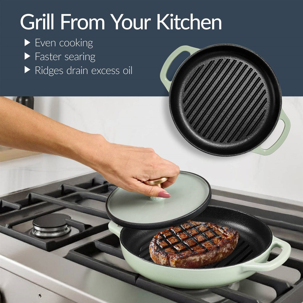 Sage 6-Piece Non-Stick Cast Iron Cookware Set - Skillet Grill Pan Dutch Oven