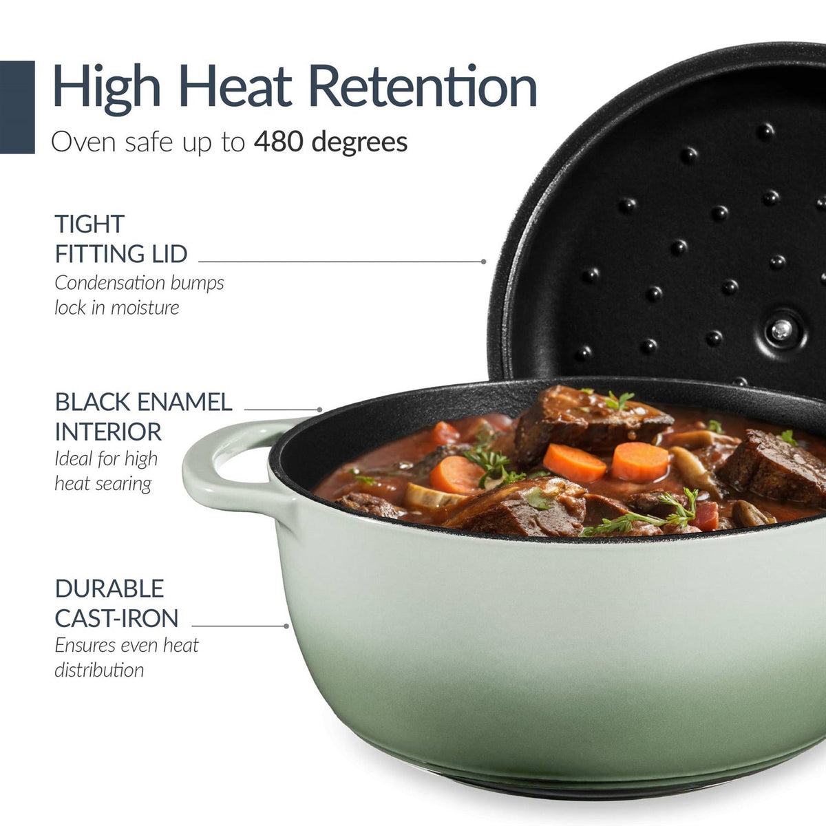 Sage 6-Piece Non-Stick Cast Iron Cookware Set - Skillet Grill Pan Dutch Oven