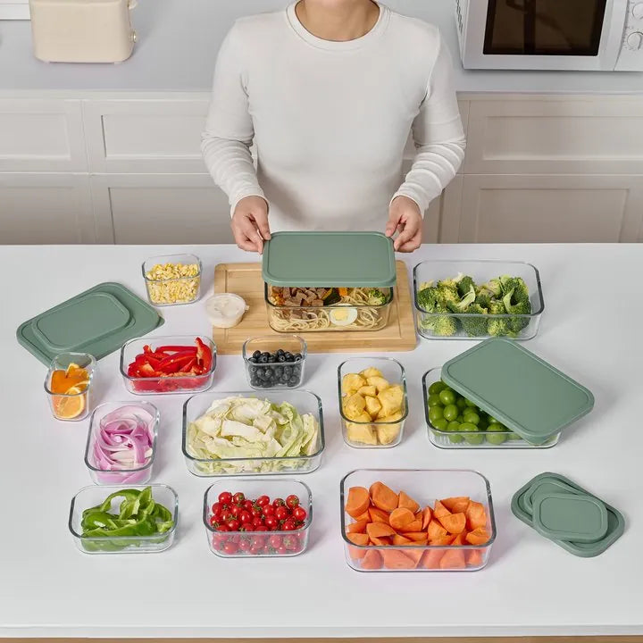 Container Culture 8-Piece Airtight Glass Food Storage Containers with Lids, 4 x 57.5oz - Soft Sage