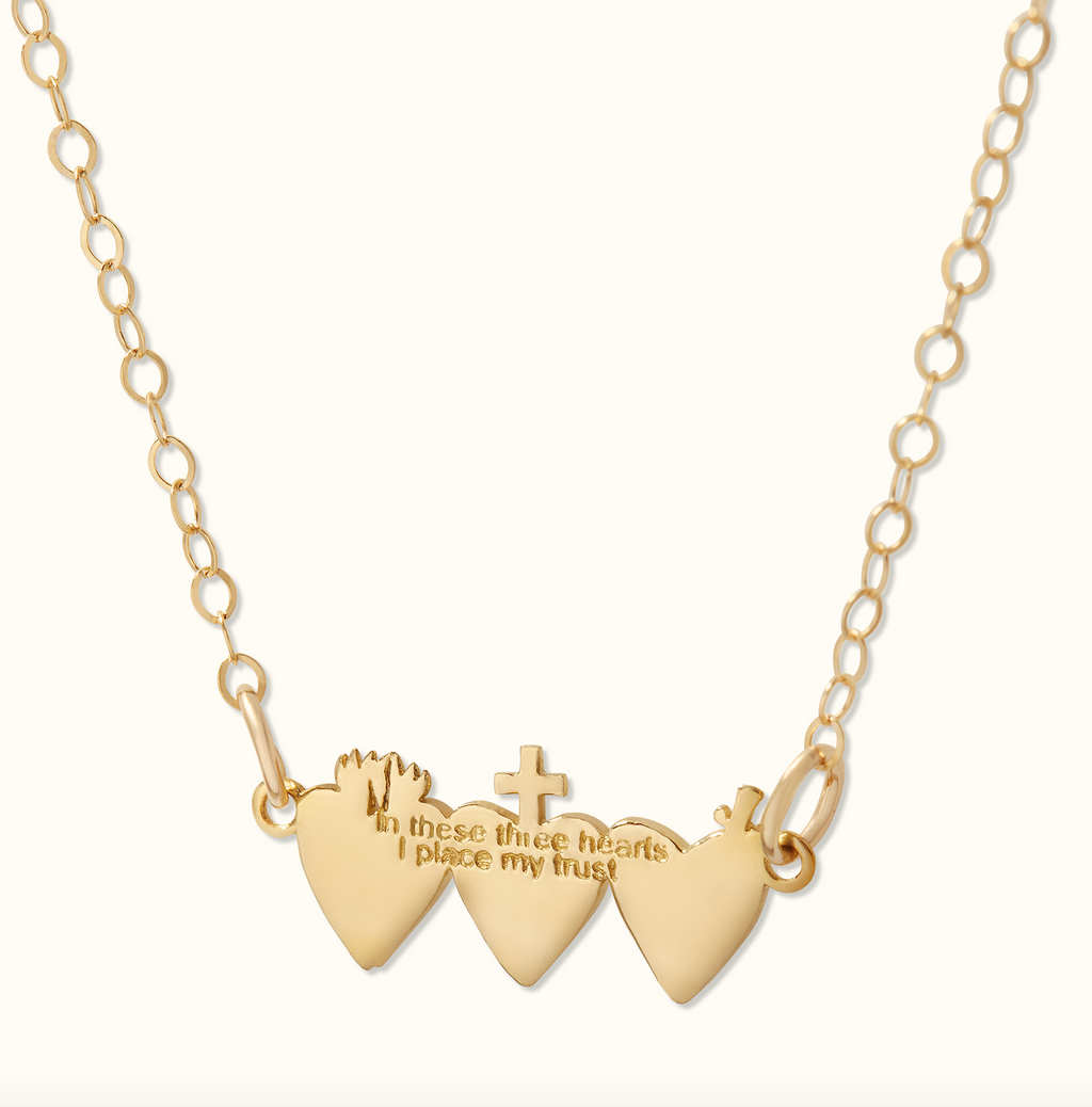 Holy Family Hearts® In Polished Brass Tiny Version