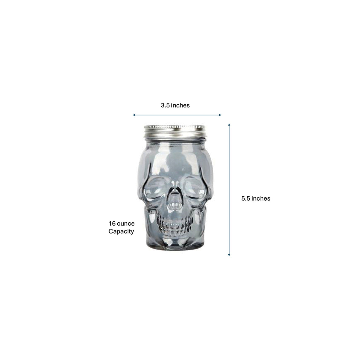 Skull Mason Jar with Lid, 4-Piece Set (2 skull Mason Jars & 2 Lids) 16oz, Smoke