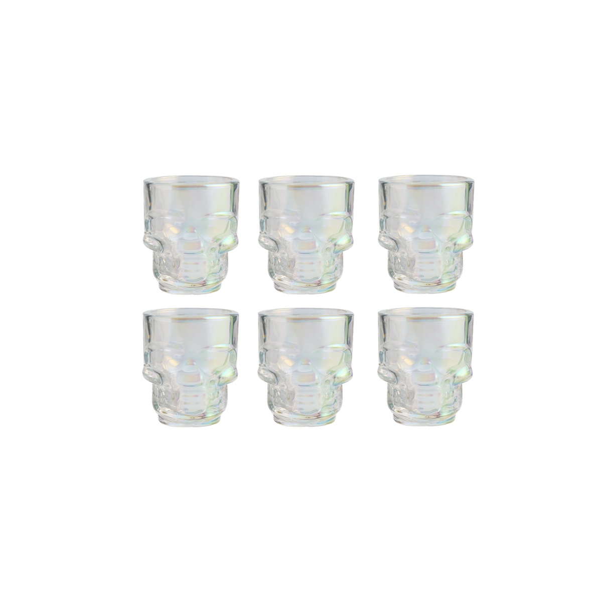 Set of 6 Skull Shot Glasses – 1.75 oz Glass Novelty Drinkware for Halloween Parties, Cocktail Bars & Home Decor