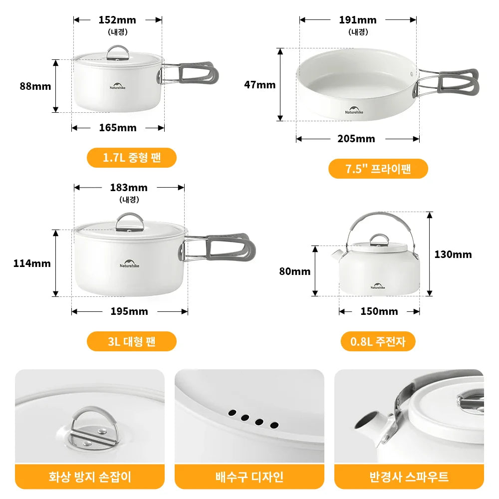 NNEOBA Camping Cookware Set – Ceramic Non-Stick Pots, Pan & Kettle Kit