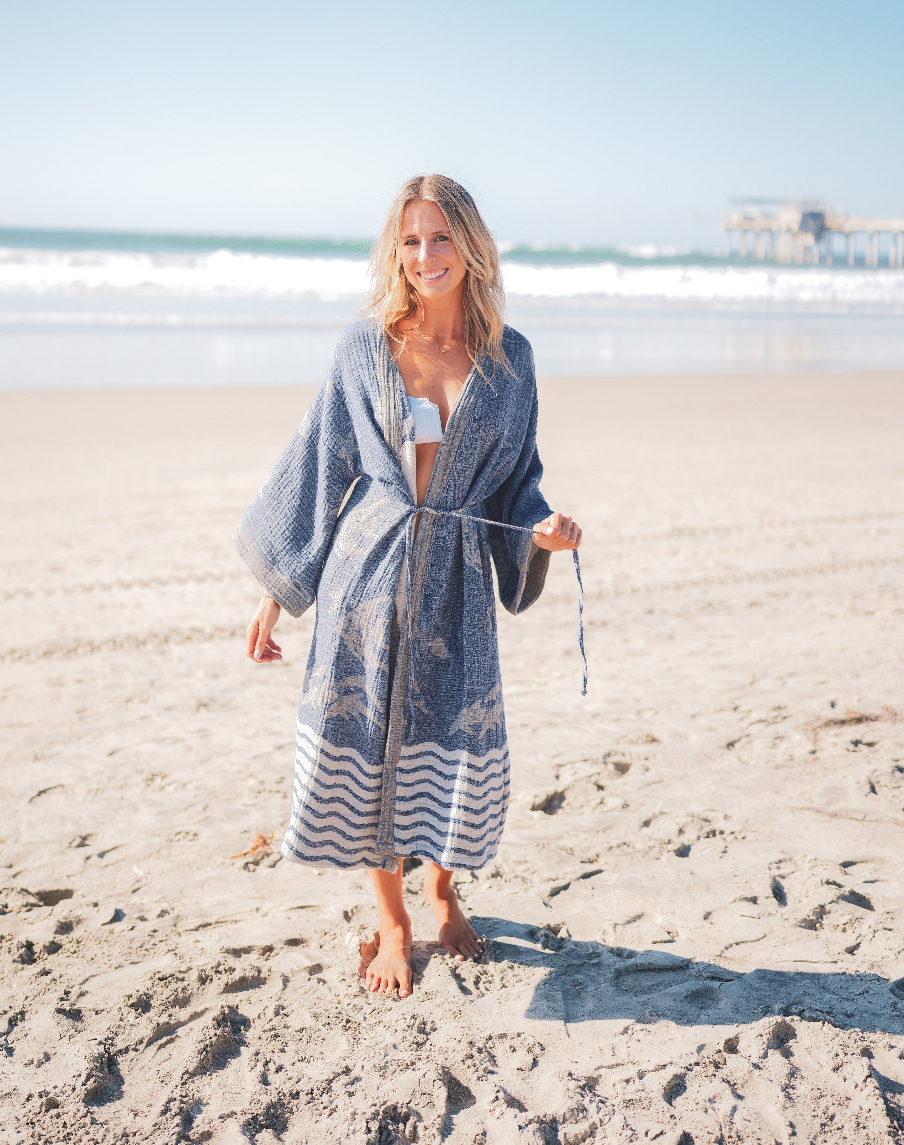 Turkish Cotton Muslin Kimono Robe – 100% Turkish Cotton Muslin Unisex Kimono Bathrobe (One Size)