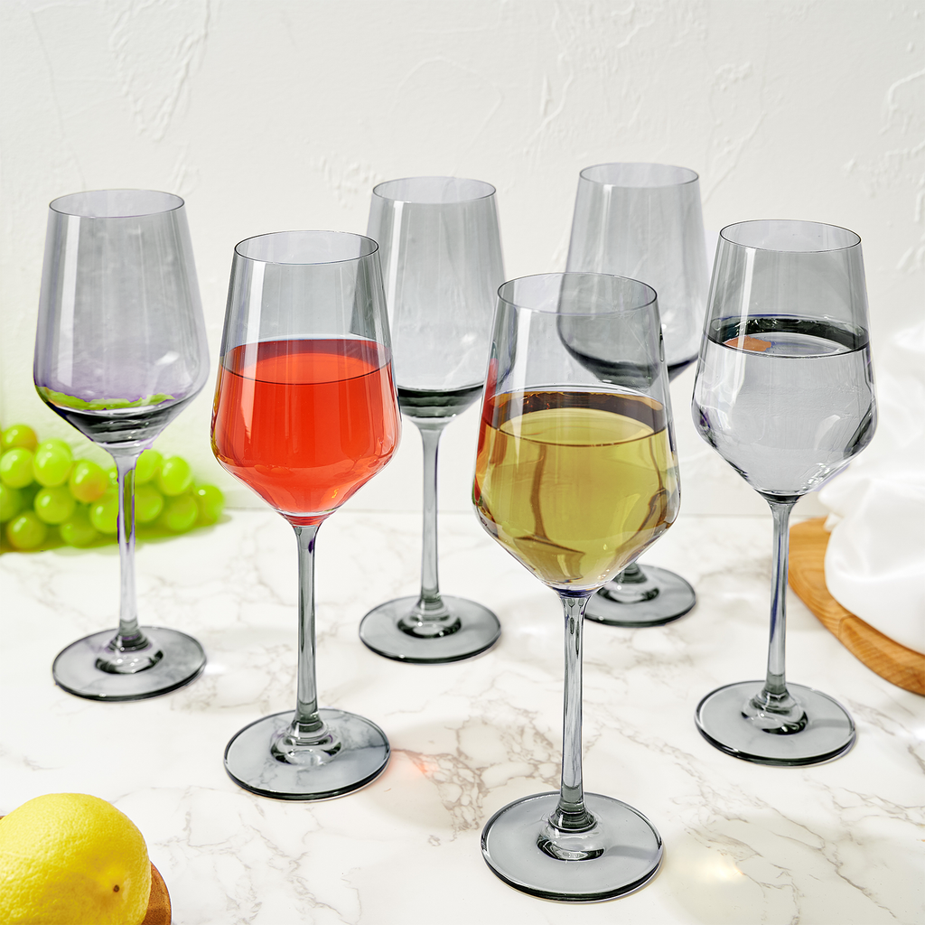 Colored Wine Glass Set, 12oz Glasses Set of 6 (Smoke Grey)