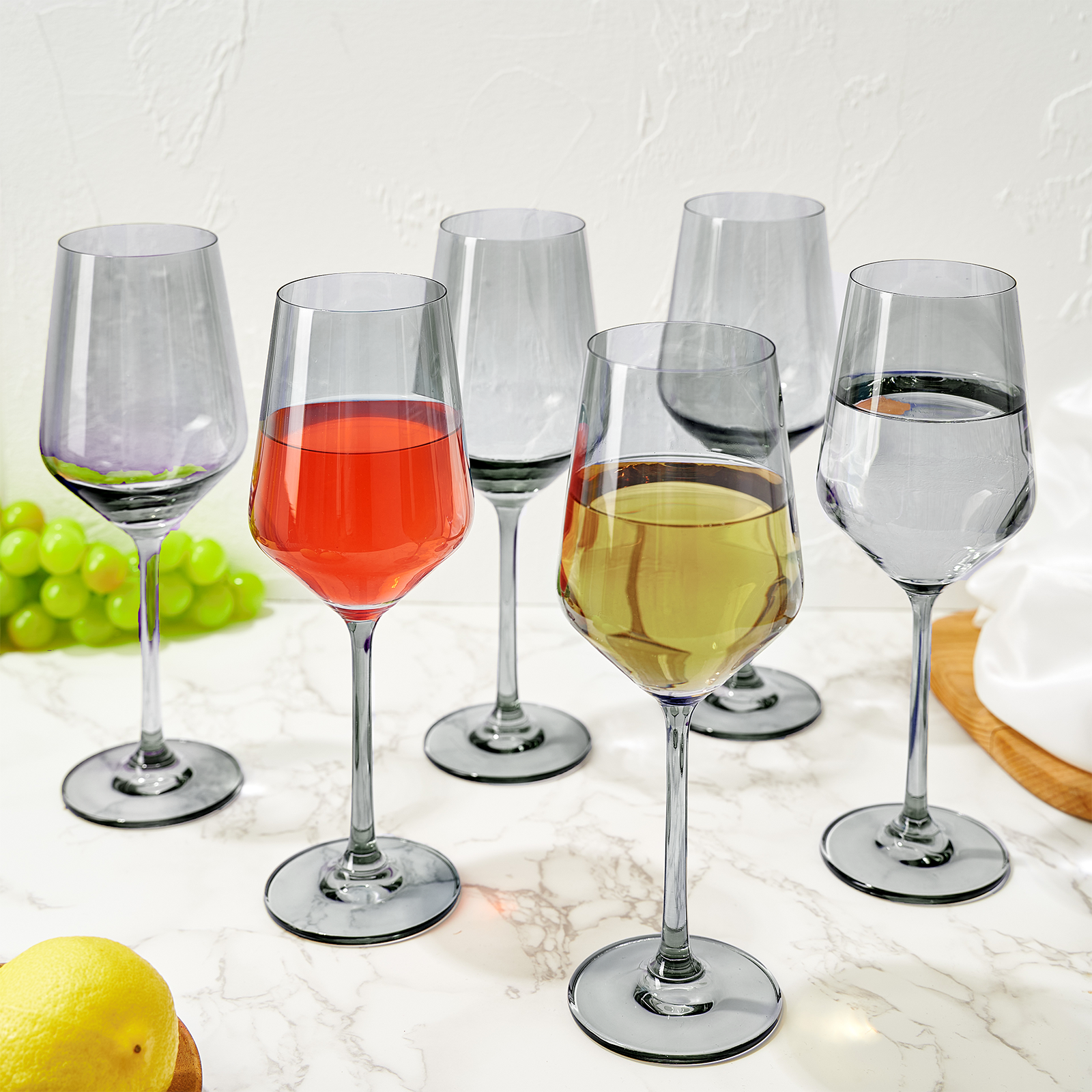 Colored Wine Glass Set, 12oz Glasses Set of 6 (Smoke Grey)
