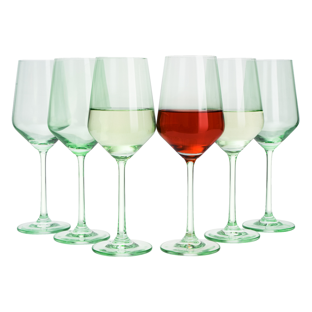 Green Colored Wine Glass Set, 12oz Glasses Set of 6