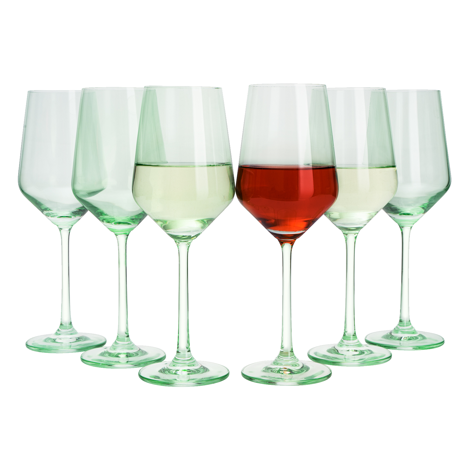 Green Colored Wine Glass Set, 12oz Glasses Set of 6