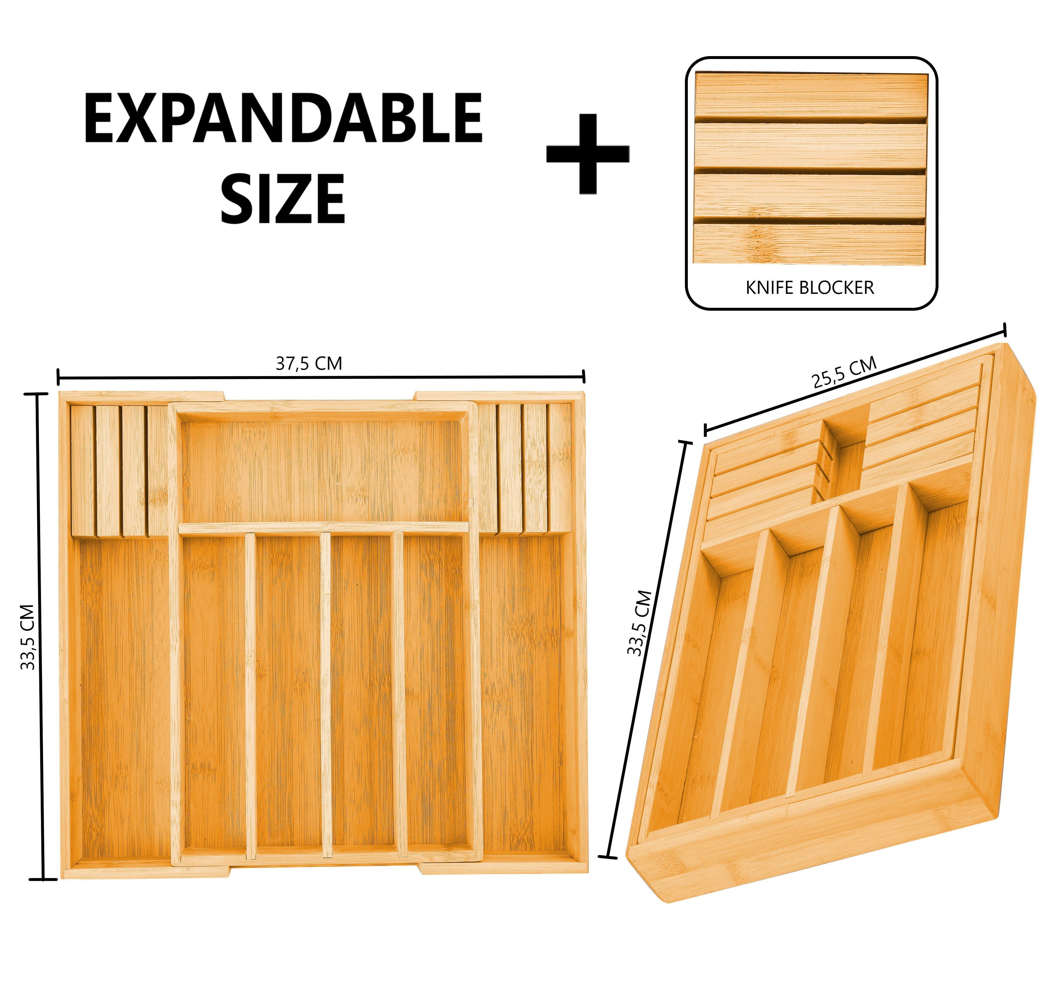NNEDSZ Large Capacity Bamboo Expandable Drawer Organizer with Knife Block Holder for Home Kitchen Utensils
