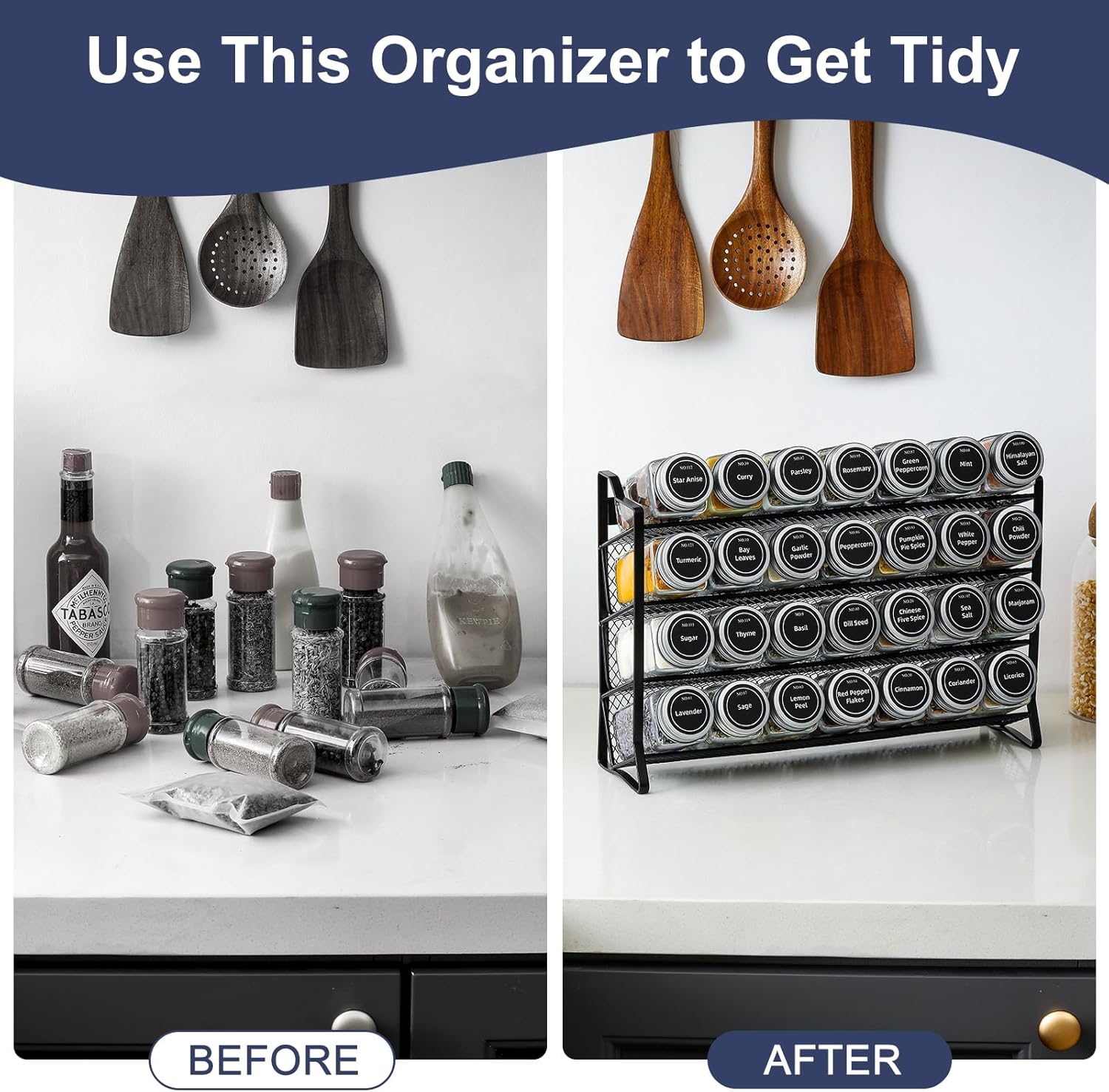 NNEDSZ Spice Rack organiser with 28 Spice Jars, Spice Labels, Funnel and Marker for Kitchen Countertop
