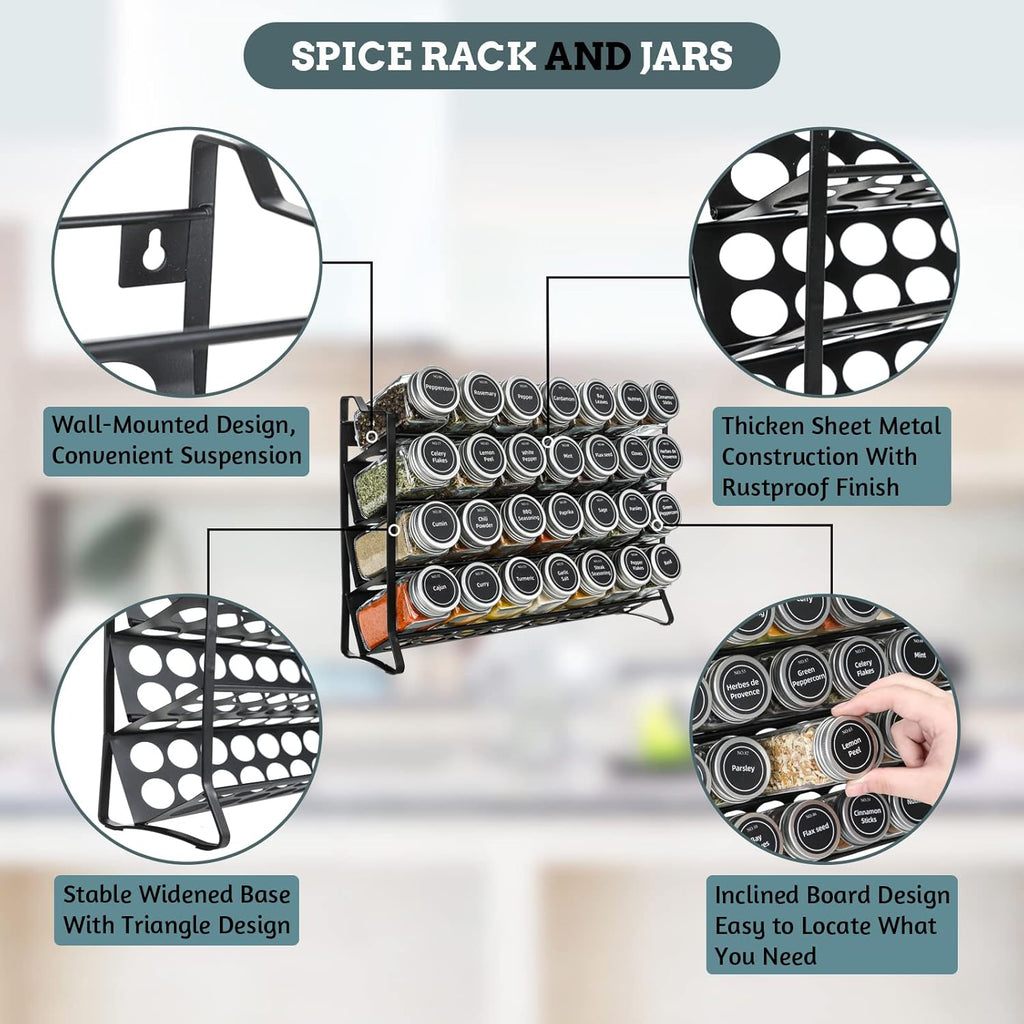 NNEDSZ Spice Rack organiser with 28 Spice Jars, Spice Labels, Funnel and Marker for Kitchen Countertop